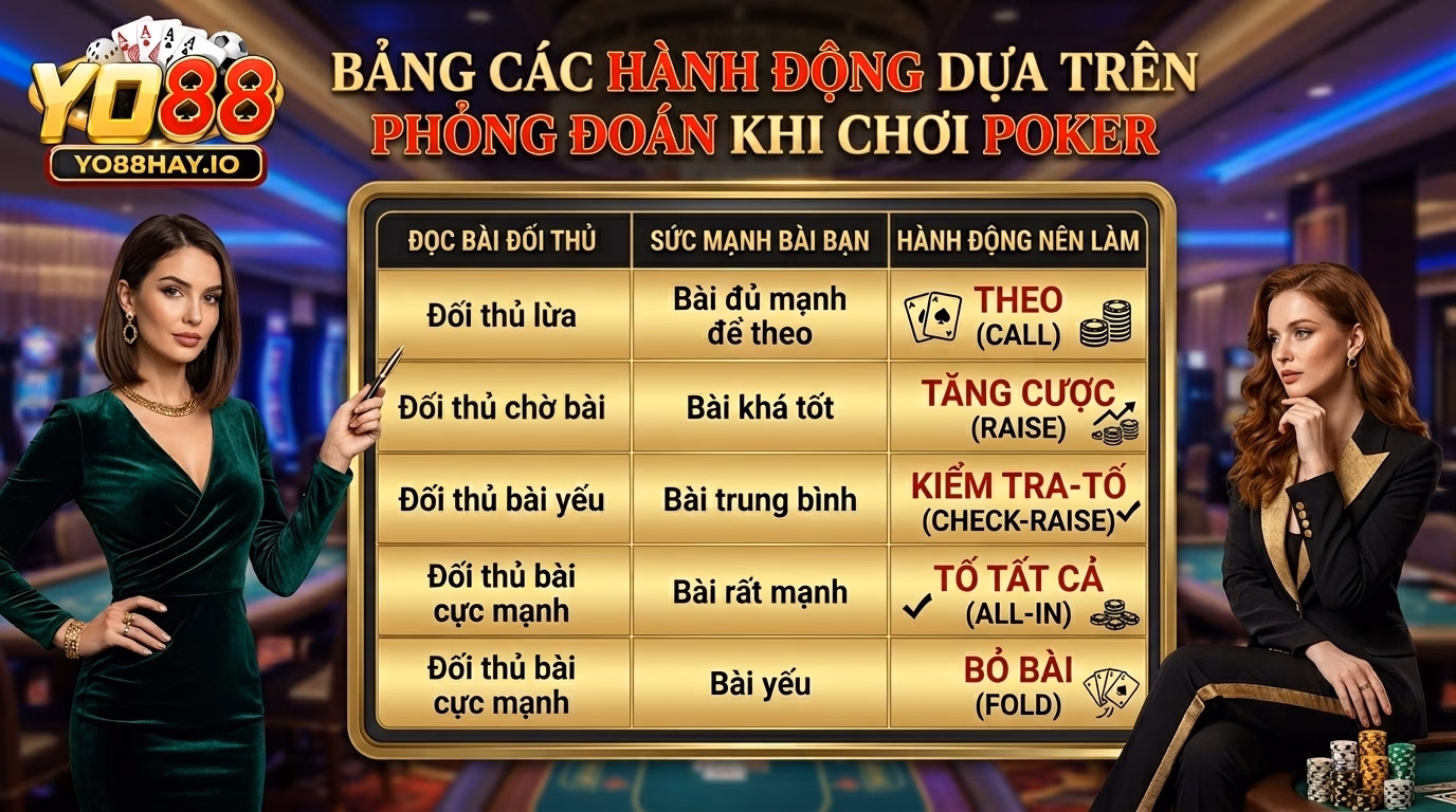 Bảng thống kê các hành động phổ biến khi đoán bài trong game poker Bảng thống kê các hành động phổ biến khi đoán bài trong game poker